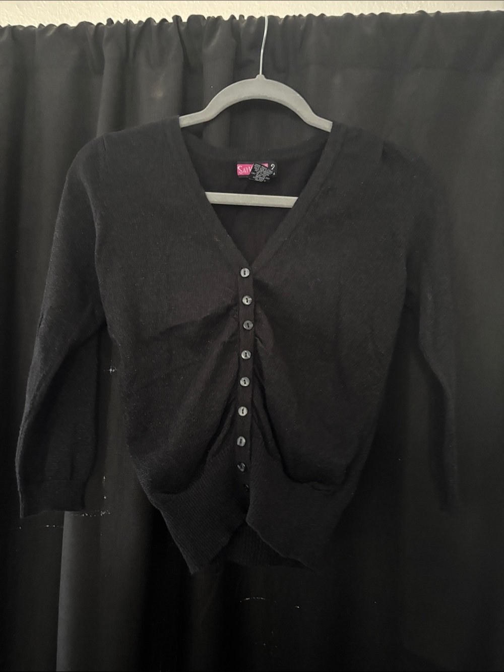 Black V-Neck Button Front Women's Sweater - Slinky Knit